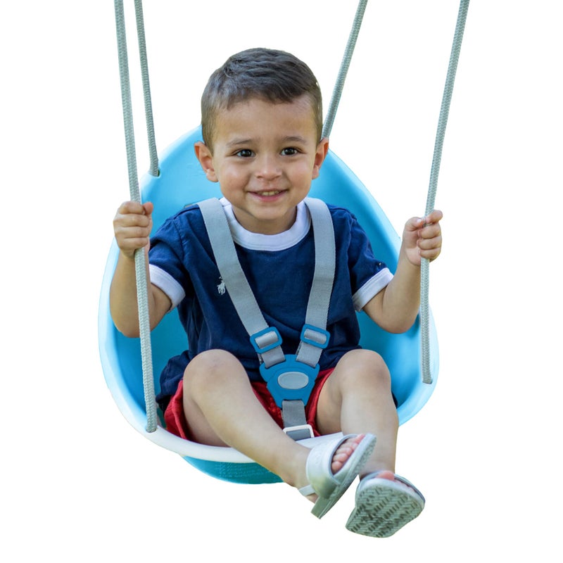 Swurfer Coconut Your Childs First Swing with Blister Free Rope and 3Point Safety Harness Indoor and Outdoor Swing for Babies and Toddlers Ages 9 Months Up to 50 lbs Blue - Image 2