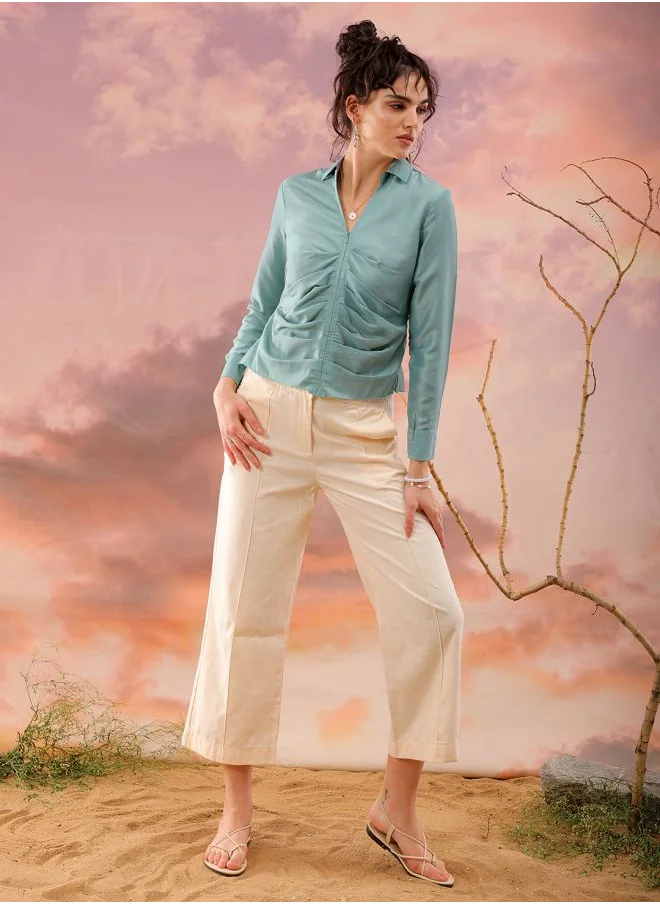 Freehand Women Regular Fit Casual Solid Pleated Top