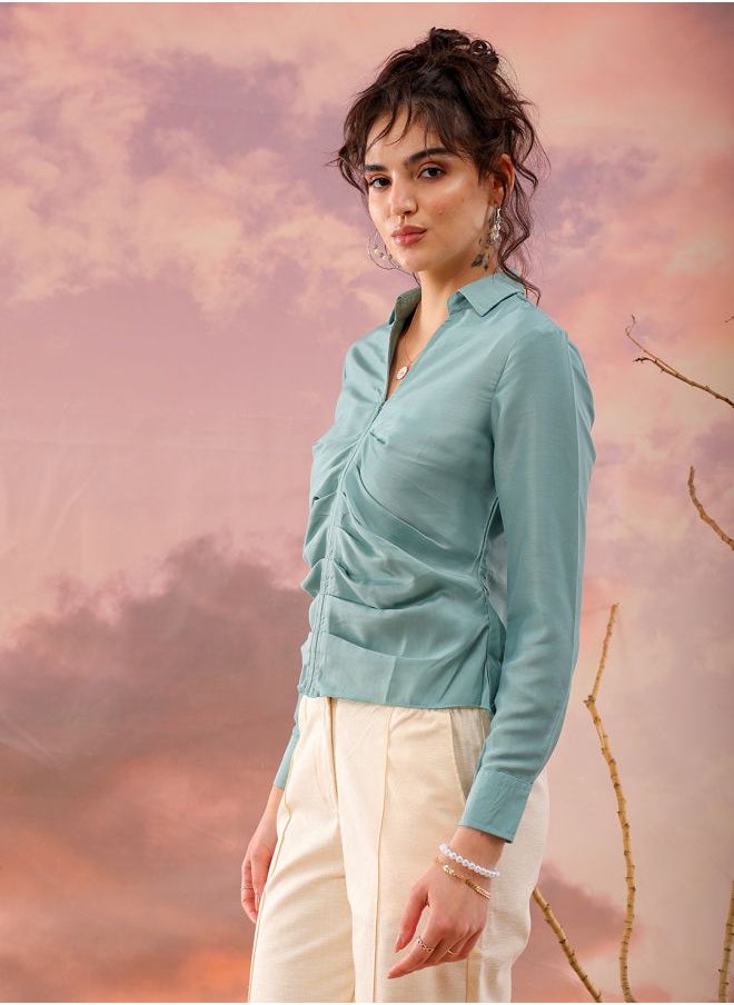 Freehand Women Regular Fit Casual Solid Pleated Top  - Image 5