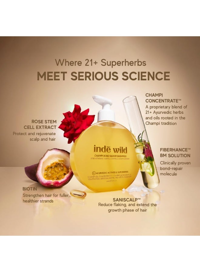 indē wild Champi Bond Repair Shampoo | 17 Amino Acid Complex™, Pea Protein, Pro-Vitamin B5 | Bhringraj, Coconut Oil, Amla Extract | Strengthening, Hairfall Control & Scalp Cleanser | 300ml - Image 4