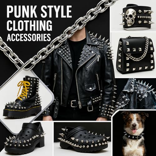 Craluuur 455PCS Punk Spikes and Studs Kit for Clothing, 12 Sizes Premium Metal Cone Spikes, Square Pyramid Studs & Round Dome Rivets for Leathercraft and Punk Style DIY Craft Decoration - Image 4