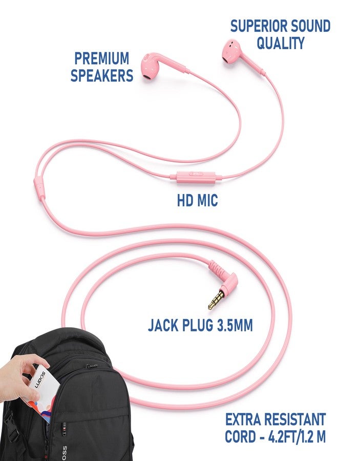 LUDOS Zenith Earphones, 2-Year Warranty, Wired In-Ear Earphones, Headphones with Microphone, Compatible with Samsung, Huawei, iPhone, MP3 Players and Tablets - Pink - Image 2