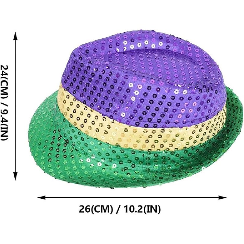 Ankelesz Mardi gras Hat Bow Tie Sequin Fedora Hat Carnival Party Cap for Kids Adults Party Favors - Image 2