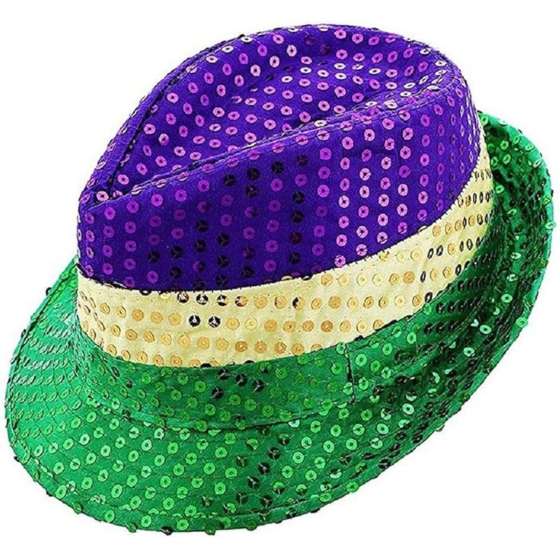 Ankelesz Mardi gras Hat Bow Tie Sequin Fedora Hat Carnival Party Cap for Kids Adults Party Favors - Image 1