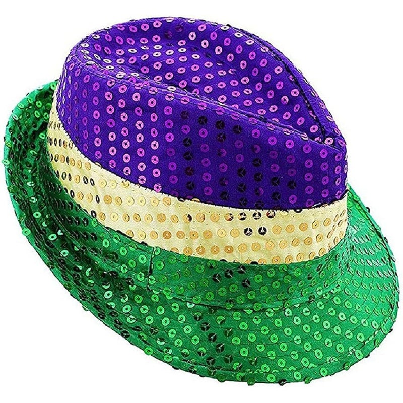 Ankelesz Mardi gras Hat Bow Tie Sequin Fedora Hat Carnival Party Cap for Kids Adults Party Favors - Image 4