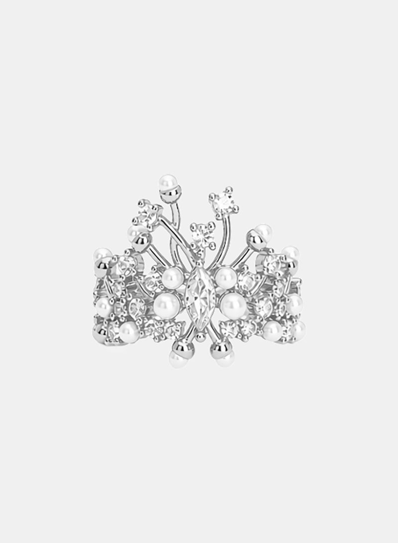 Akher el Ankoud Women'S Open Adjustable Ring With A Snowflake Or Delicate Branch Design, Set With Zircon Stones And Pearls - Image 2