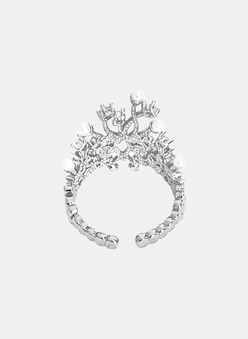Akher el Ankoud Women'S Open Adjustable Ring With A Snowflake Or Delicate Branch Design, Set With Zircon Stones And Pearls - Image 3