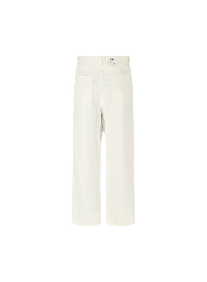 Zara men's Loose Fit Washed Cotton Solid Color Casual Versatile Denim Pants - Image 3