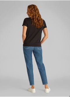 Calvin Klein Jeans Women's  Woven Label Regular Fit T-Shirt - Cotton, Black  - Image 5