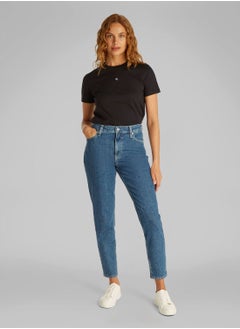 Calvin Klein Jeans Women's  Woven Label Regular Fit T-Shirt - Cotton, Black  - Image 4