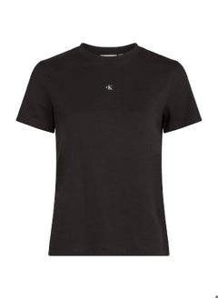 Calvin Klein Jeans Women's  Woven Label Regular Fit T-Shirt - Cotton, Black  - Image 3