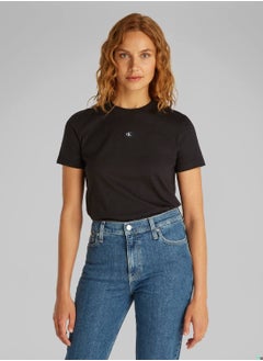 Calvin Klein Jeans Women's  Woven Label Regular Fit T-Shirt - Cotton, Black  - Image 1