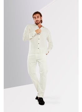 THE KOOPLES Men Relaxed Fit Long Sleeve All Over Print Casual Shirt, Cream  - Image 1