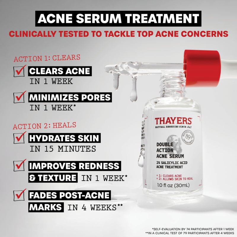 THAYERS سيروم ثايرز مزدوج الفعالية لعلاج حب الشباب مع حمض الساليسيليك، سيروم وجه لعلاج حب الشباب مع 2% حمض الساليسيليك ونياسيناميد، عناية مهدئة وغير مزيلة للدهون، 1 أونصة سائلة - Image 2
