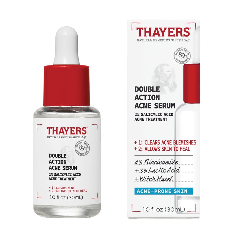 THAYERS سيروم ثايرز مزدوج الفعالية لعلاج حب الشباب مع حمض الساليسيليك، سيروم وجه لعلاج حب الشباب مع 2% حمض الساليسيليك ونياسيناميد، عناية مهدئة وغير مزيلة للدهون، 1 أونصة سائلة - Image 1