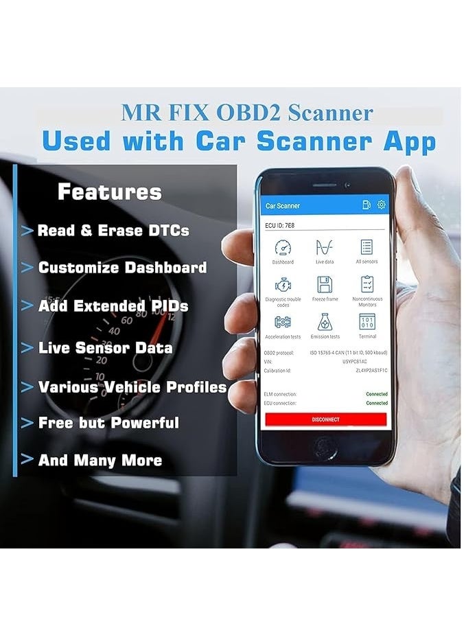 محول مزود بتقنية اتصال بلوتوث D6Mini V 2.1 Elm327 Obd2 من جينيريك، سكانر Elm 327 V2.1 Obd، ماسح ضوئي تشخيصي لقراءة اكواد السيارات Obd-li Elm-327 - Image 3