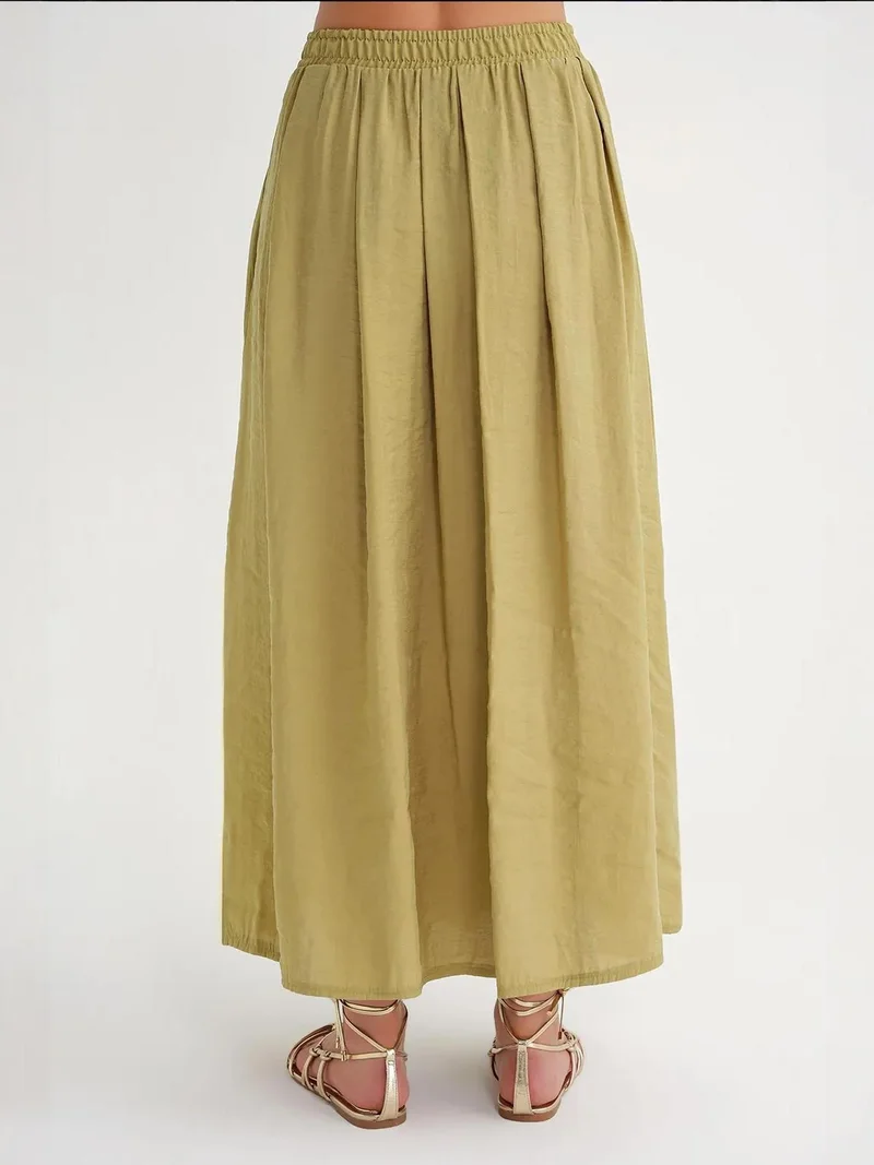 Mixray Olive Green Mixray High Waist Maxi Skirt with Drawstring Waist for Women | Best Price UAE