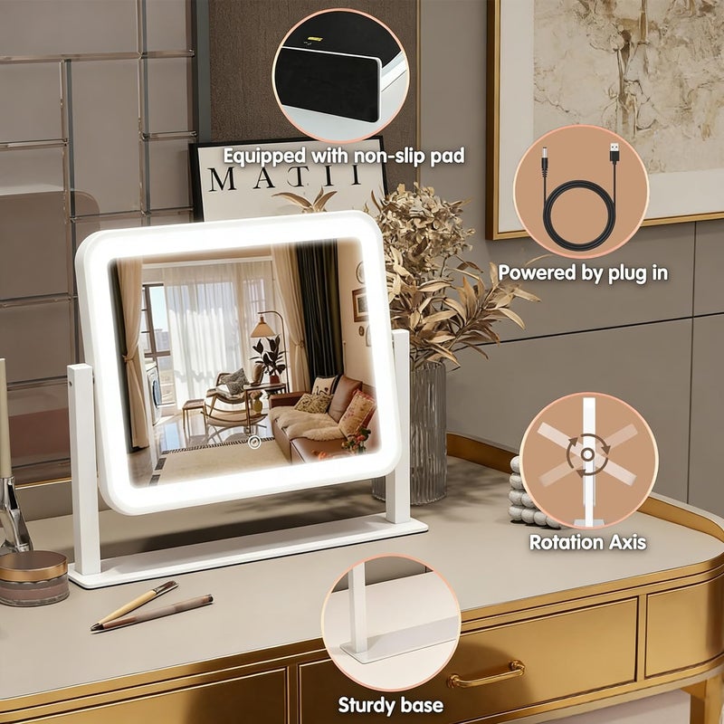 Angju Lighted Makeup Mirror,35×30cm Makeup Mirror with Lights,Lighted Vanity Mirror Tabletop,10X Magnification,Smart Touch with 3-Color Lighting,Dimmable,for Vanity Desk Tabletop - Image 5