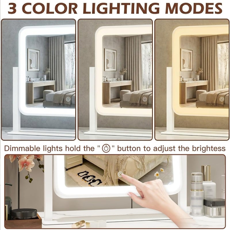 Angju Lighted Makeup Mirror,35×30cm Makeup Mirror with Lights,Lighted Vanity Mirror Tabletop,10X Magnification,Smart Touch with 3-Color Lighting,Dimmable,for Vanity Desk Tabletop - Image 4