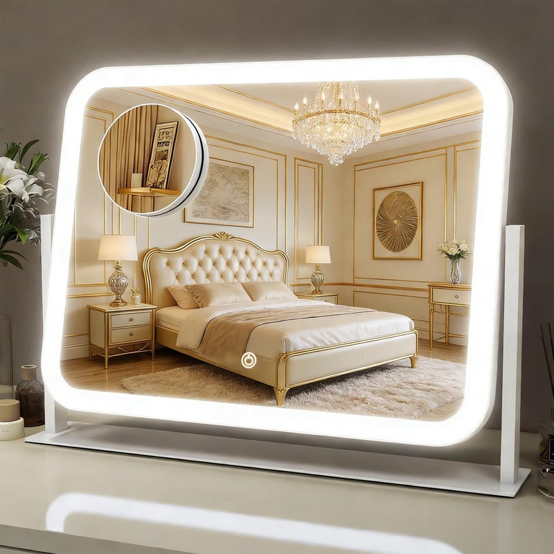 Angju Lighted Makeup Mirror,35×30cm Makeup Mirror with Lights,Lighted Vanity Mirror Tabletop,10X Magnification,Smart Touch with 3-Color Lighting,Dimmable,for Vanity Desk Tabletop - Image 1