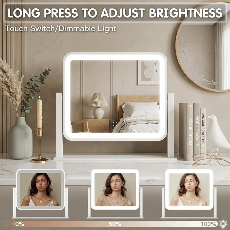 Angju Lighted Makeup Mirror,35×30cm Makeup Mirror with Lights,Lighted Vanity Mirror Tabletop,10X Magnification,Smart Touch with 3-Color Lighting,Dimmable,for Vanity Desk Tabletop - Image 3