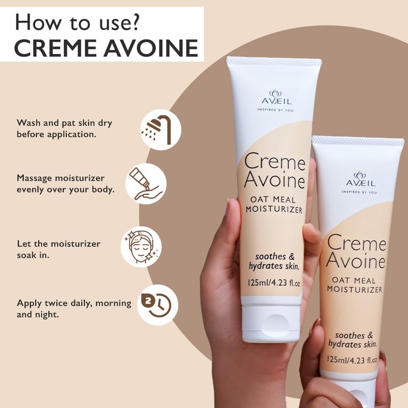 AVEIL Creme Avoine Oat Meal Body Moisturizer  Nourishing  Hydrating Moisturizer for Face  All Season Moisturizer for Body  For All Skin Types  NonGreasy Body Lotion  Pack of 1125ml - Image 4