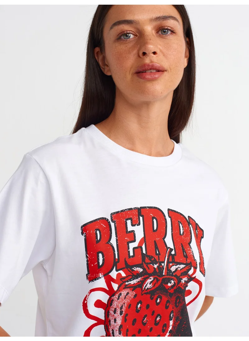 ديلفين 31064 Printed Crew Neck T-Shirt-White