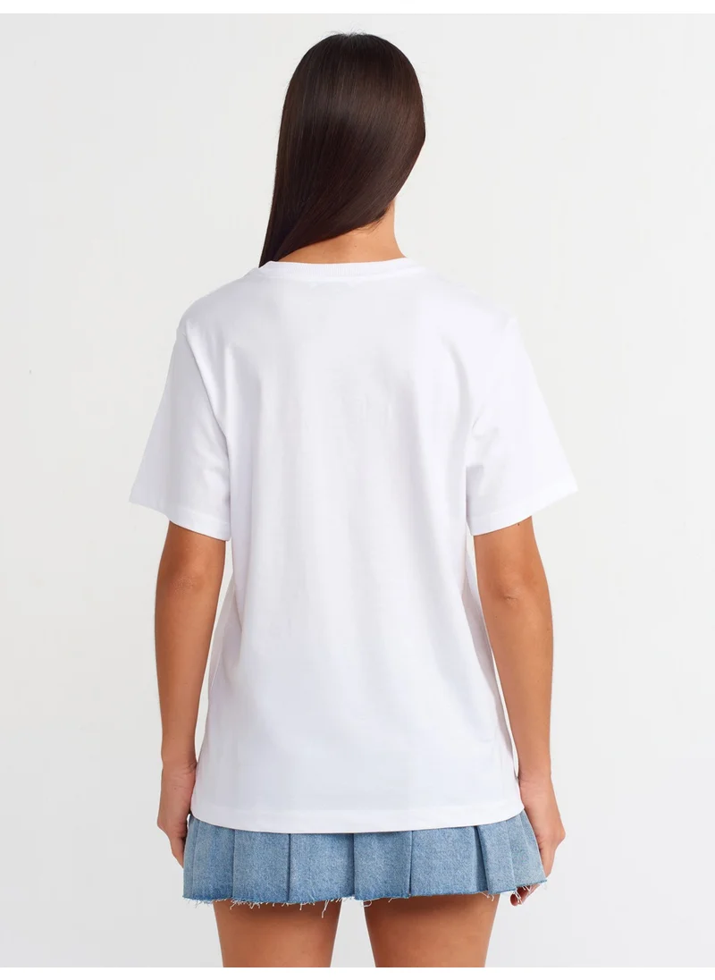 ديلفين 31064 Printed Crew Neck T-Shirt-White