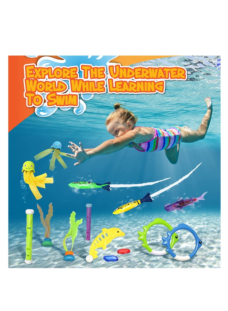SOLARAE Diving Pool Toys 30 Pack, Swimming Pool Toys for Kids Includes 4 Diving Sticks, 4 Diving Rings, 6 Treasures, 3 Toypedo Bandits, 9 Fish Toys, 4 Octopus Water Toys with a Storage Bag - Image 2