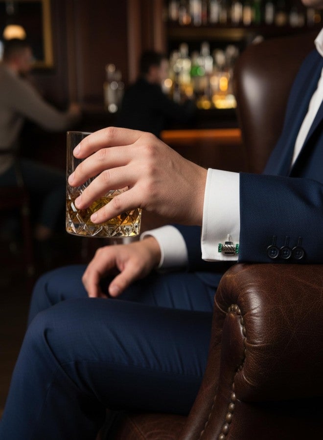 بريمسونس أزرار أكمام رجالية بتصميم ملتوي من بريمسونز® مع أغطية طرفية مرصعة بالكريستال، إكسسوارات مميزة للأزياء الرجالية الفاخرة - أخضر - Image 3