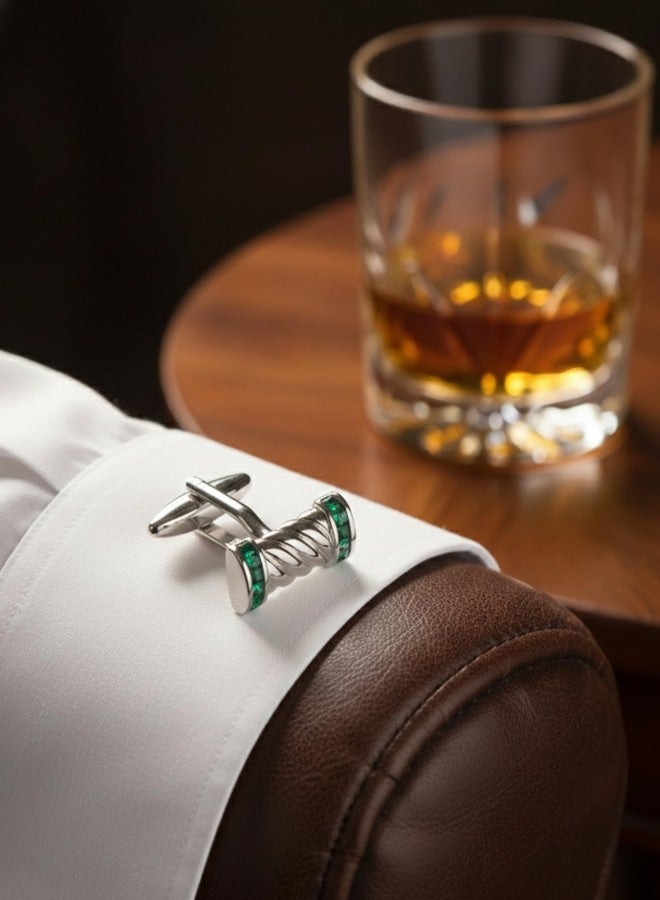 بريمسونس أزرار أكمام رجالية بتصميم ملتوي من بريمسونز® مع أغطية طرفية مرصعة بالكريستال، إكسسوارات مميزة للأزياء الرجالية الفاخرة - أخضر - Image 4