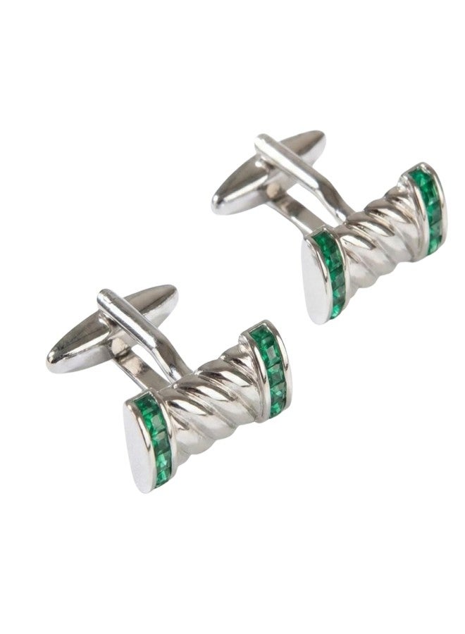 بريمسونس أزرار أكمام رجالية بتصميم ملتوي من بريمسونز® مع أغطية طرفية مرصعة بالكريستال، إكسسوارات مميزة للأزياء الرجالية الفاخرة - أخضر - Image 1