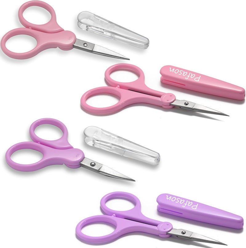 Pafason Sharp Point Craft Scissor Set 4 PC Straight Curved for Scrapbooking Quilting DIY Sewing Knitting Embroidery Cross Stitch Crochet Thread Yarn Paper Detail Cutting Stainless Steel Safety Case - Image 1