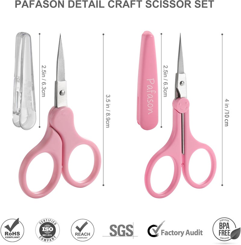 Pafason Sharp Point Craft Scissor Set 4 PC Straight Curved for Scrapbooking Quilting DIY Sewing Knitting Embroidery Cross Stitch Crochet Thread Yarn Paper Detail Cutting Stainless Steel Safety Case - Image 2