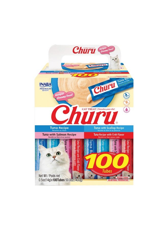 INABA Churu Cat Treats, Lickable, Squeezable Creamy Purée with Vitamin E, 0.5 Ounces per Tube, 100 Tubes Total, Tuna Variety - Image 1
