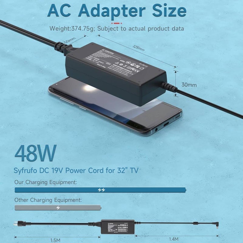 Syfrufo DC 19V Power Cord Compatible with Samsung TV 32" UN32J5205AF, UN32J4000AF, UN32J4500AF, UN32J400, UN32J400DAF, UN32J5205, UN32J5003AF, UN32J5003AFXZA, UN32M5300AF, BN44-00835A Power Supply - Image 4