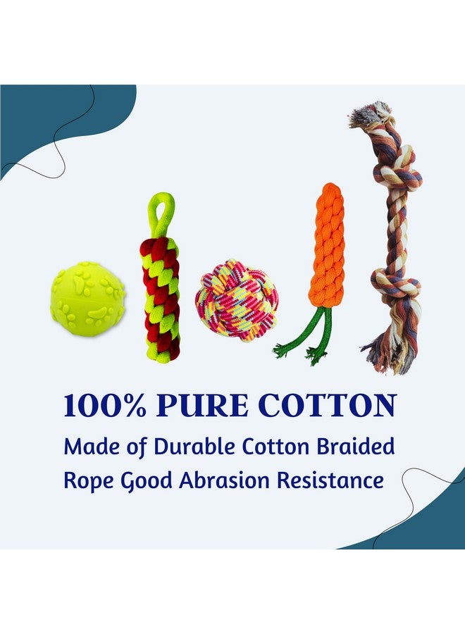 5 In 1 Squeaky And Chew Rope Dog Toy Combo - (2Knot Rope + Cotton Ball + Carrot + Corn Stick + Claw Ball) | Chewing, Playing, And Teething Toy For Small Dogs And Puppies - Image 4