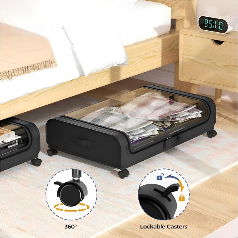 SHOPECOM SHOPECOM Underbed Storage Box with Wheels 50L Large Capacity Metal Frame NonWoven Fabric Rolling Under Bed Organizer for Clothes Shoes Toys Blankets SpaceSaving Storage Solutionpack of 1  - Image 5
