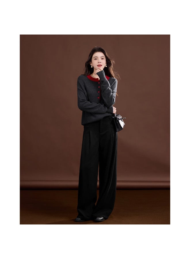 dme Demana Sheep Wool And Cashmere Blend Winter Half-placket Crew Neck Colorblock Stretch Knit Sweater Top - Image 3