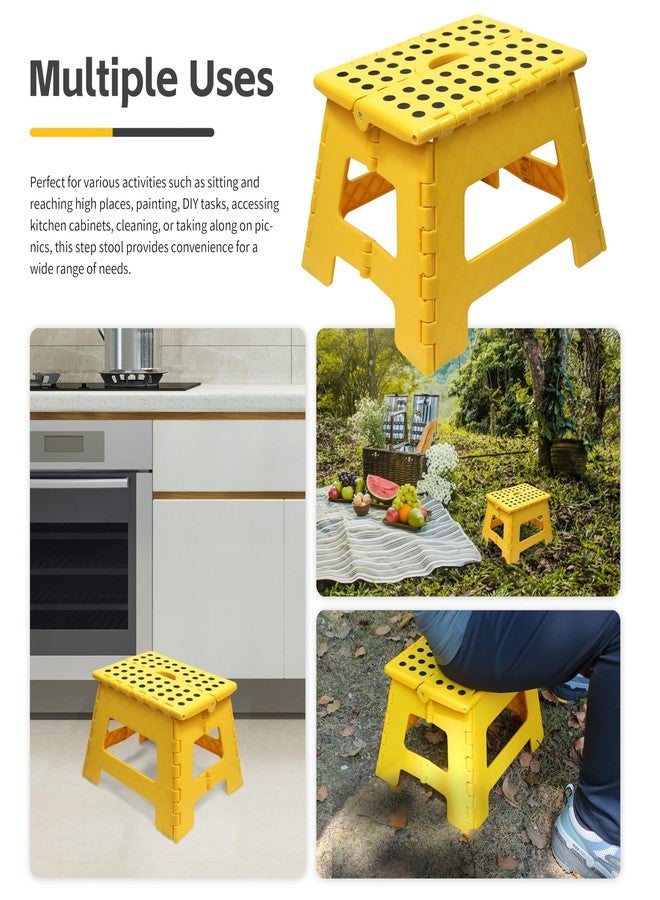 MaxWorks 50969 Folding Step Stool - 9" Height, 330 lbs Capacity - 16 Steel Rods for Enhanced Strength - Lightweight, Durable Plastic Stool for Kitchen, Bathroom, Living Room - Yellow - Image 4