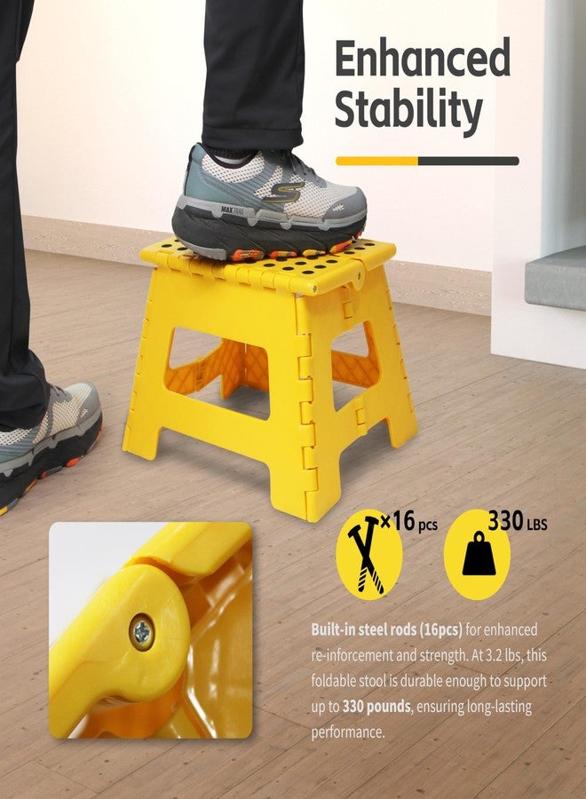 MaxWorks 50969 Folding Step Stool - 9" Height, 330 lbs Capacity - 16 Steel Rods for Enhanced Strength - Lightweight, Durable Plastic Stool for Kitchen, Bathroom, Living Room - Yellow - Image 2