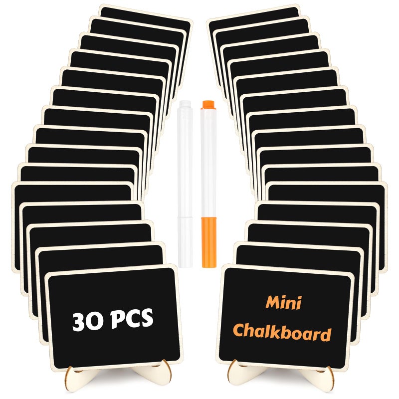 Mowpog 30 Pack Mini Wooden Chalkboard Signs With Easel Stand  Reusable  Zero Residue Food Labels For Buffet  Wedding  Place Cards  Party And Event Decor (Rectangular) - Image 1