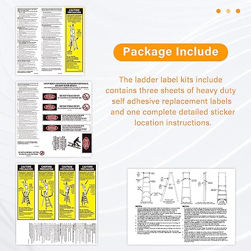GRONGU Step Ladder Safety Labels Stickers Compatible with Werner Fiberglass Stepladder Label Kits, Ladder Weight Stickers Replacement for Werner Ladder Labels (Pack of 8) - Image 2