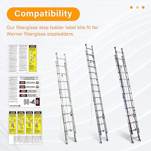 GRONGU Step Ladder Safety Labels Stickers Compatible with Werner Fiberglass Stepladder Label Kits, Ladder Weight Stickers Replacement for Werner Ladder Labels (Pack of 8) - Image 4