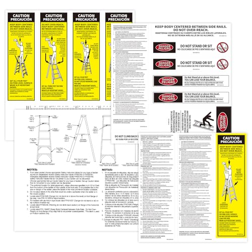 GRONGU Step Ladder Safety Labels Stickers Compatible with Werner Fiberglass Stepladder Label Kits, Ladder Weight Stickers Replacement for Werner Ladder Labels (Pack of 8) - Image 1