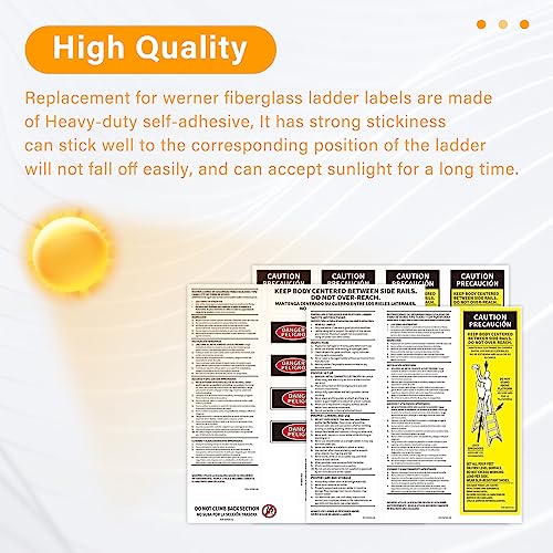 GRONGU Step Ladder Safety Labels Stickers Compatible with Werner Fiberglass Stepladder Label Kits, Ladder Weight Stickers Replacement for Werner Ladder Labels (Pack of 8) - Image 3