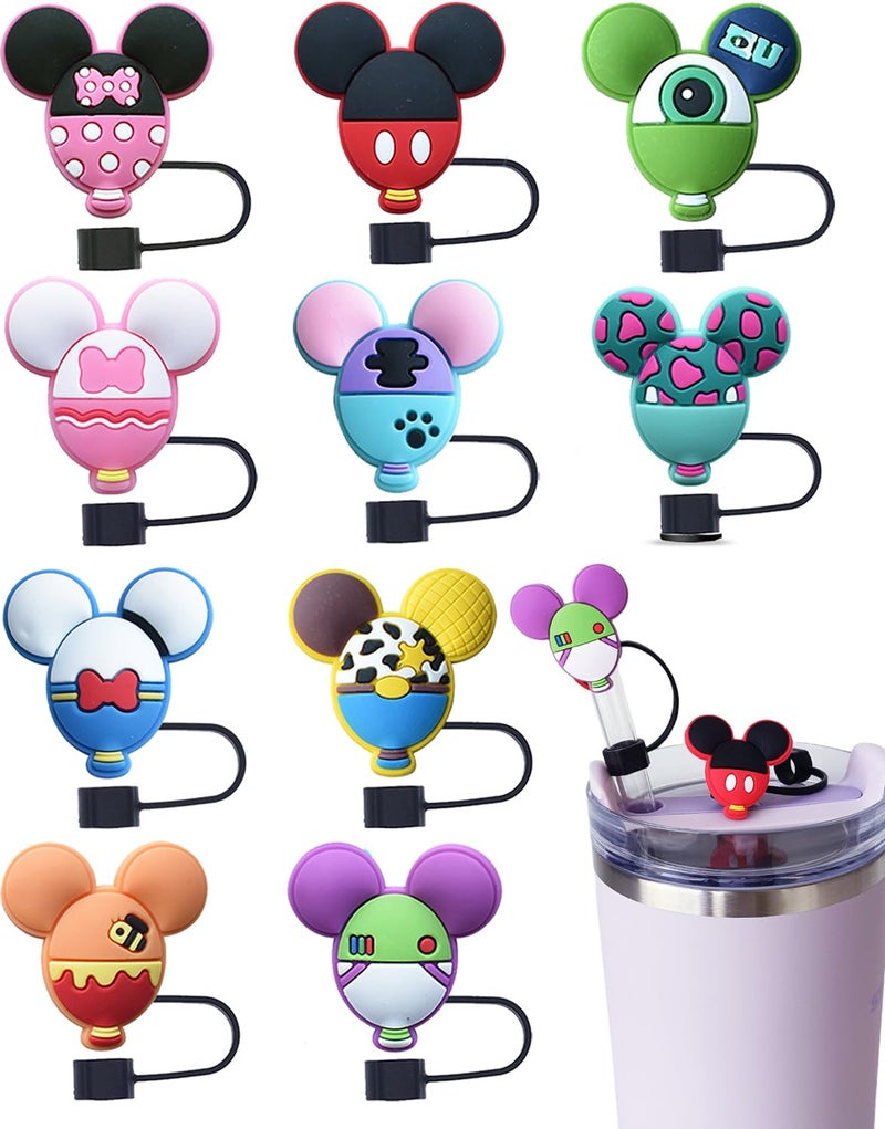 10PCS Funny Straw Cover Cap Compatible with Stanley for 3040 Oz Cup 10 mm Drinking Straw Topper Reusable Silicone Straw Covers Cute Trumbler Cup Accessories Mouse1