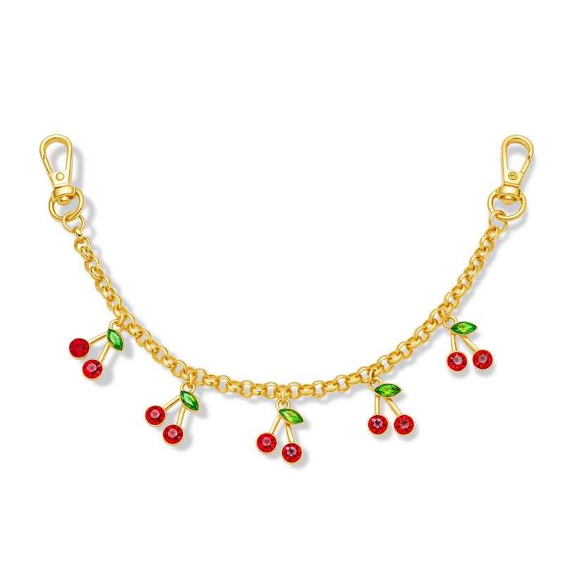 FAUTHENTICUTE Cute Cherry Bag Charms For Handbags And Purse 10 Long Gold Bag Chain With 5pcs Rhinestone Cherry Charm