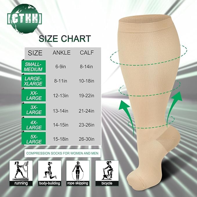 CTHH 3 Pack Wide Calf Compression Socks for Women & Men, Plus Size Knee High Stockings for Circulation Support, Nude, 2XL - Image 3