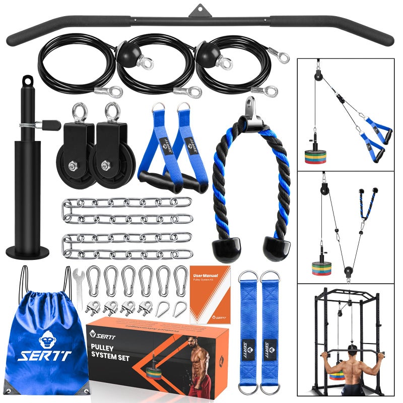 SERTT Home Gym Pulley System Tricep Workout Pulley System for LAT Pulldown Biceps Curl Triceps Shoulders Back Forearm Workout Weight Cable Pulley System for Squat Rack Garage